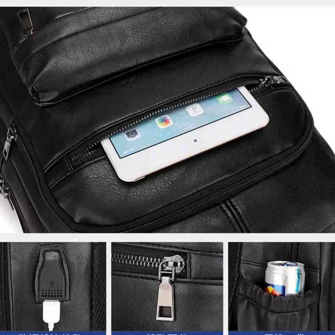 Mochila Masculina de Couro Reforçada para Estudos e Viagens