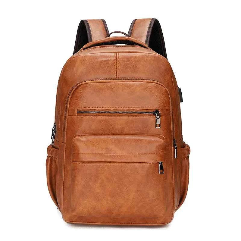 Mochila Masculina de Couro Reforçada para Estudos e Viagens