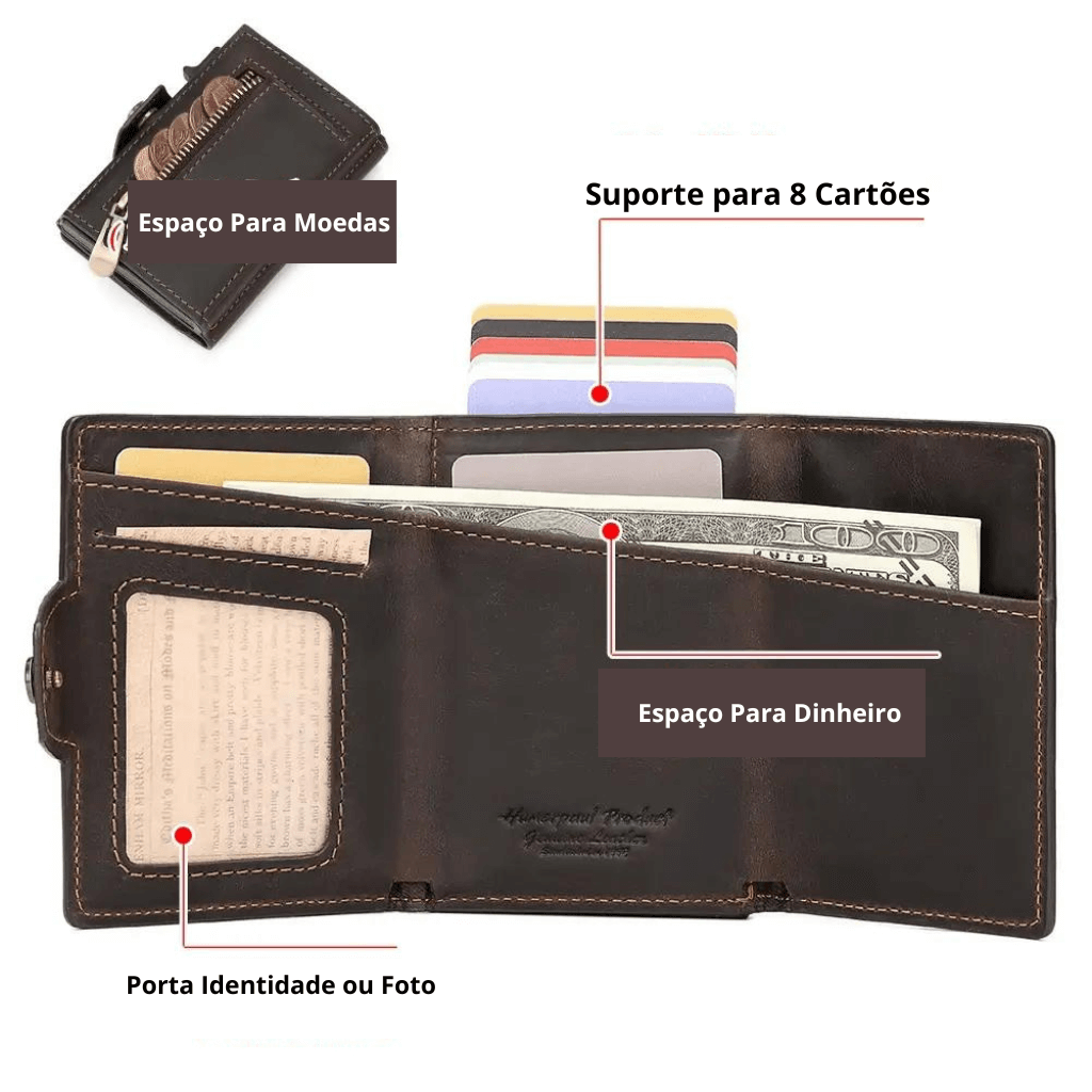 Carteira Masculina em Couro Modelo Sleek - ClickMade