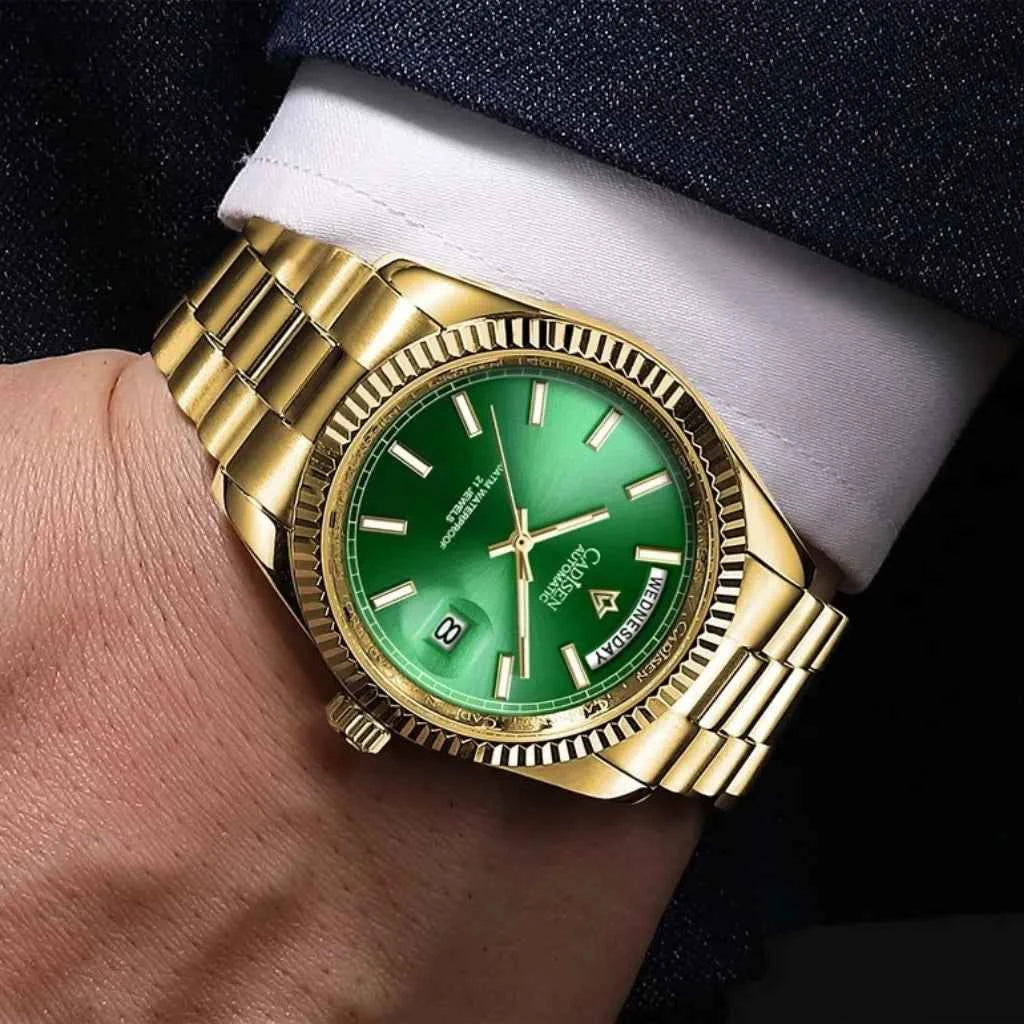 Relógio Masculino Automático Dourado Modelo Zenith Green