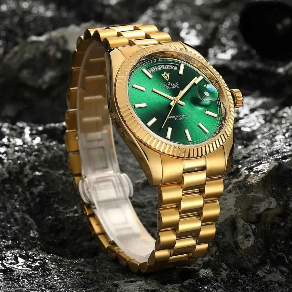 Relógio Masculino Automático Dourado Modelo Zenith Green